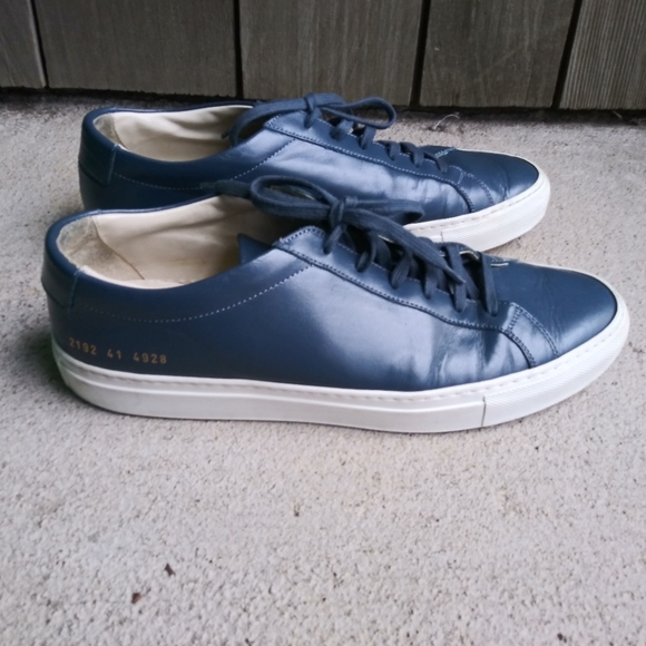 Common Projects Shoes - Womens Common Project Blue Leather Sneaker Shoes Size 41